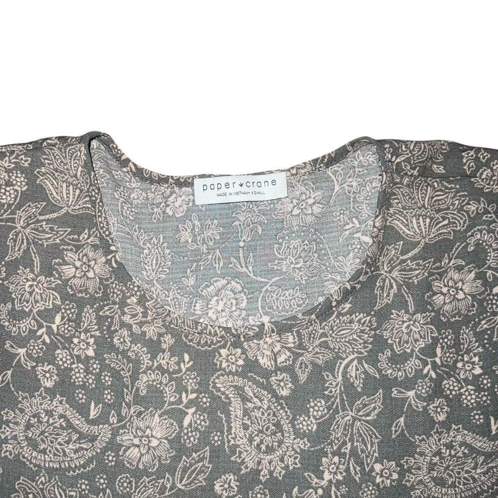 PAPER CRANE Tiered Floral Dusty Green Boho Blouse Size XS - Picture 3 of 6